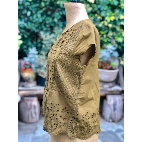 Olive Green Cap Sleeve Eyelet Top - Picture 5 of 8